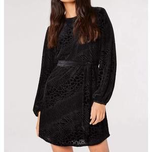 NEW APRICOT animal velvet burnout mini dress in black jacquard